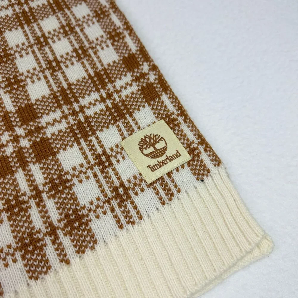 Timberland Brown Plaid Knit Scarf NWOT